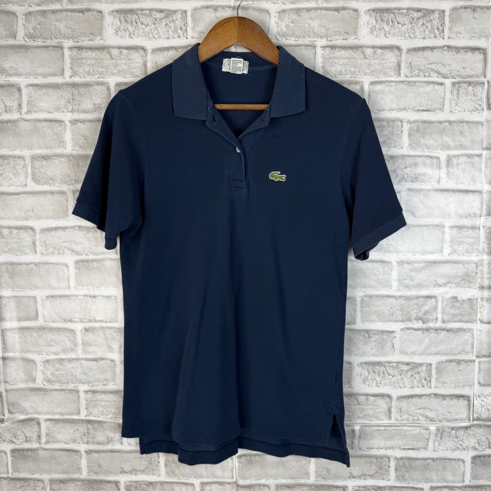Vintage Izod Lacoste Mens Navy Blue Pique Cotton Polo Shirt Size M Made in Japan